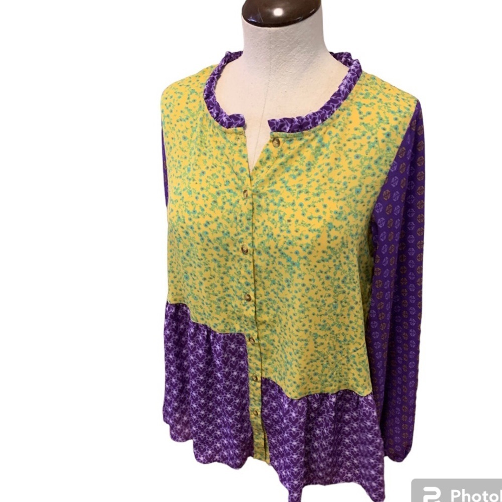 Logo Lori Goldstein Button Down Ruffled Blouse. C… - image 2